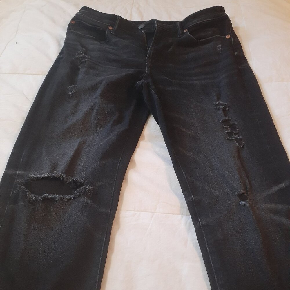 Men's American Eagle Distressed Black Denim, Size 30 Waist/34 Length